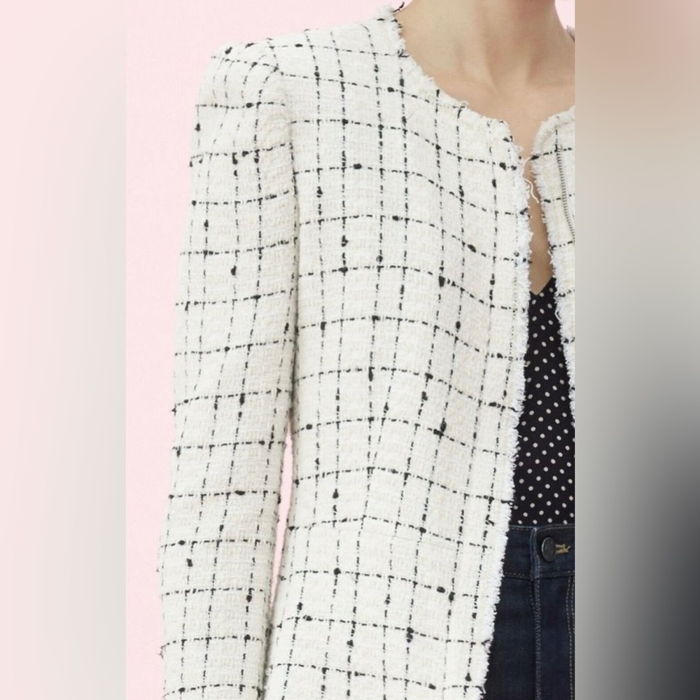 Rebecca Taylor Glen Plaid Tweed Frayed Edge Jacket Blazer size 0